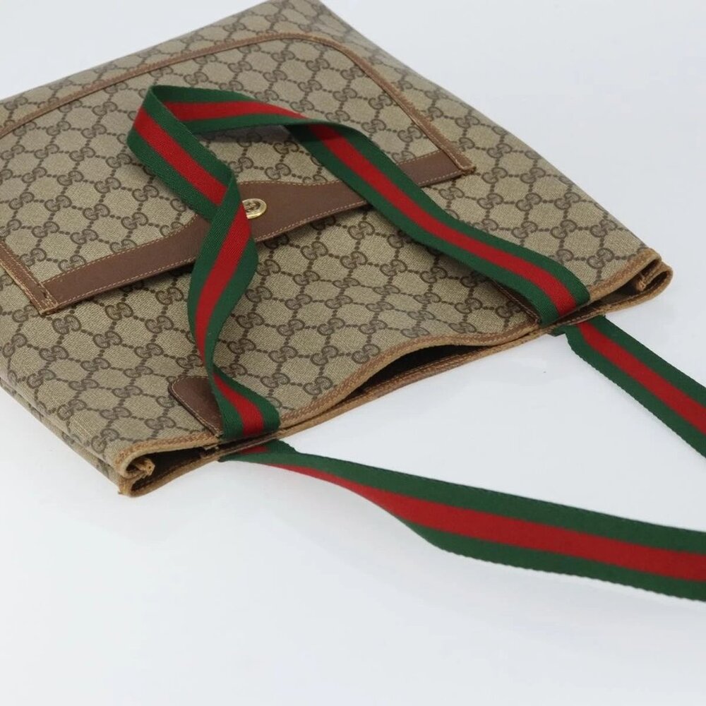 GUCCI GG Supreme Web Sherry Line Tote Bag PVC Beige Red 89 02 003 Auth ep12439 - Picture 7 of 15